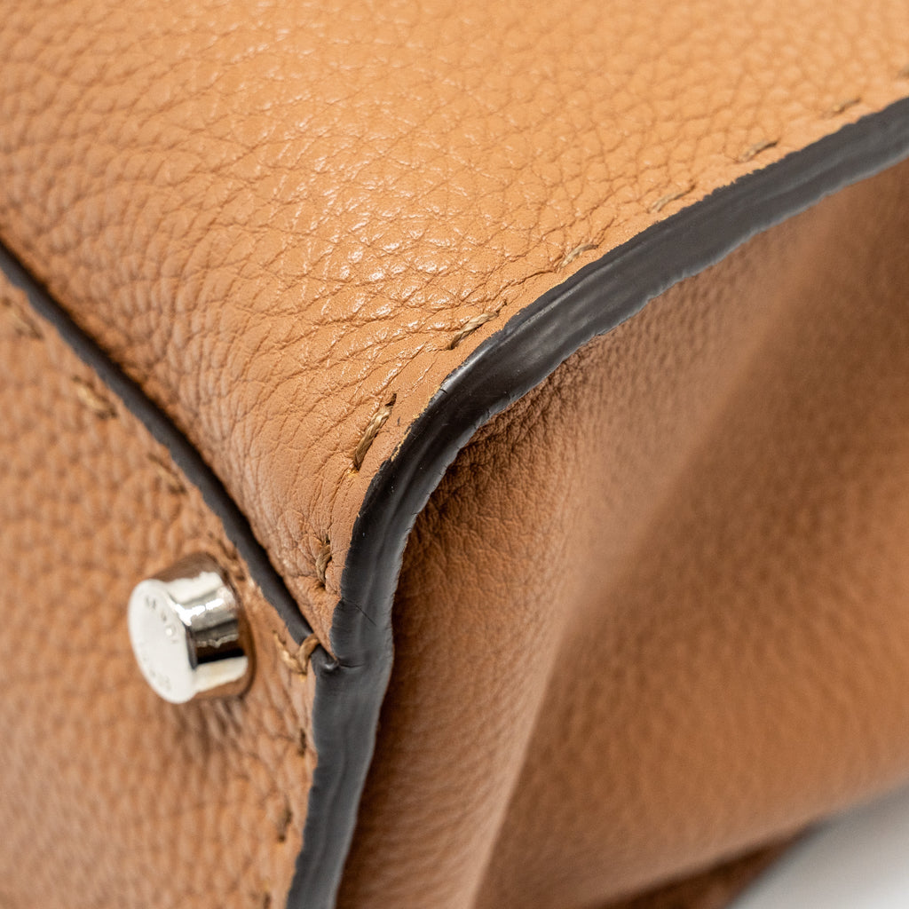 FENDI MEDIUM PEEKABOO TOTE BAG GRAINED CALFSKIN DARK BEIGE SHW