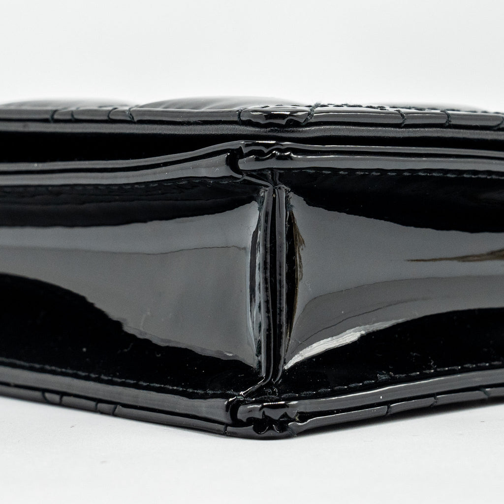 DIOR LADY DIOR POUCH WALLET ON CHAIN PATENT BLACK LGHW