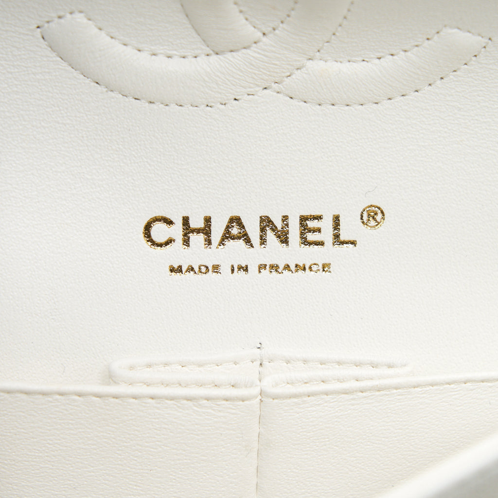 CHANEL MEDIUM CLASSIC DOUBLE FLAP BAG CAVIAR WHITE WITH LGHW