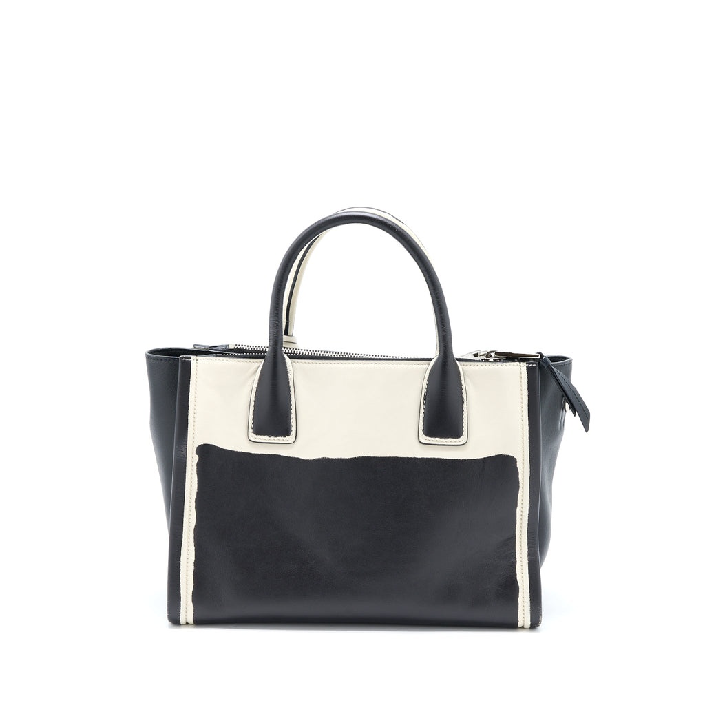 PRADA DOUBLE ZIP TOTE BAG CALFSKIN BLACK/WHITE SHW