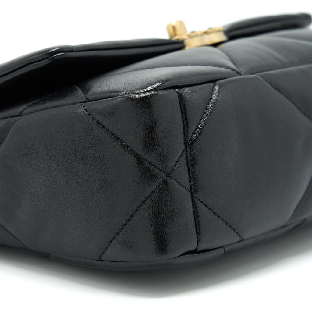 CHANEL SMALL 19 BAG LAMBSKIN BLACK WITH MULTICOLOUR HARDWARE (MICROCHIP)