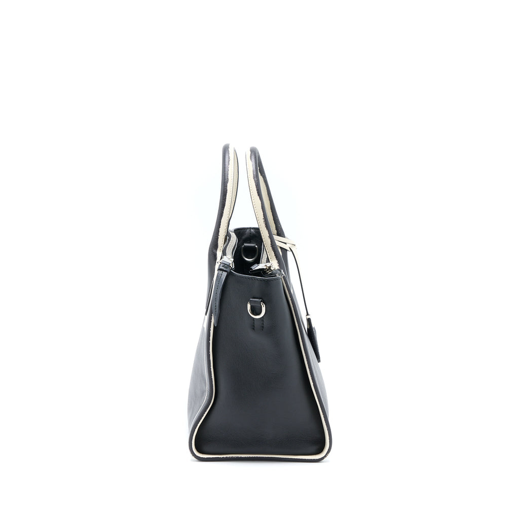 PRADA DOUBLE ZIP TOTE BAG CALFSKIN BLACK/WHITE SHW