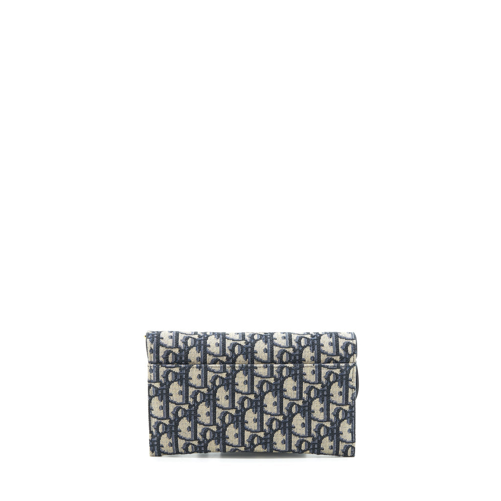 DIOR SADDLE WALLET ON CHAIN BLUE OBLIQUE JACQUARD