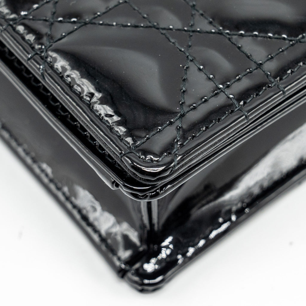DIOR LADY DIOR POUCH WALLET ON CHAIN PATENT BLACK LGHW