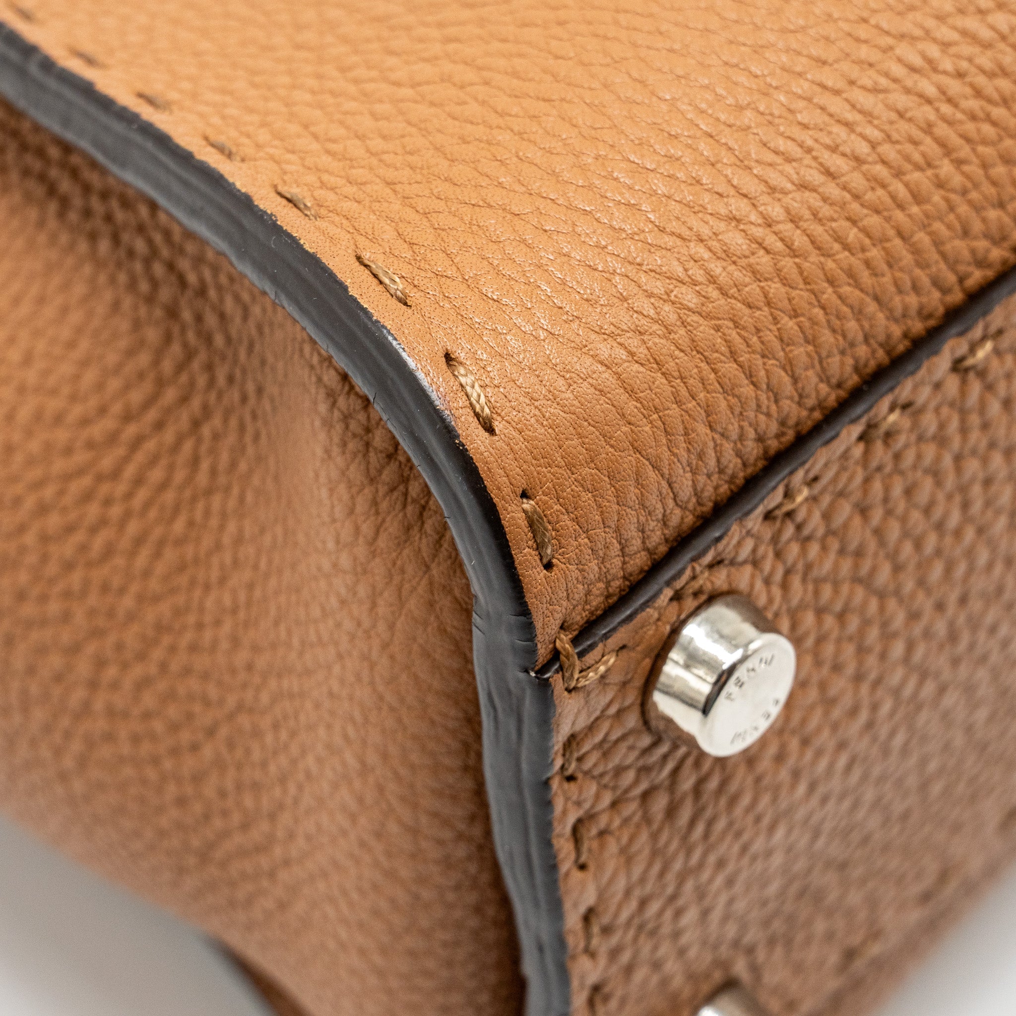 FENDI MEDIUM PEEKABOO TOTE BAG GRAINED CALFSKIN DARK BEIGE SHW