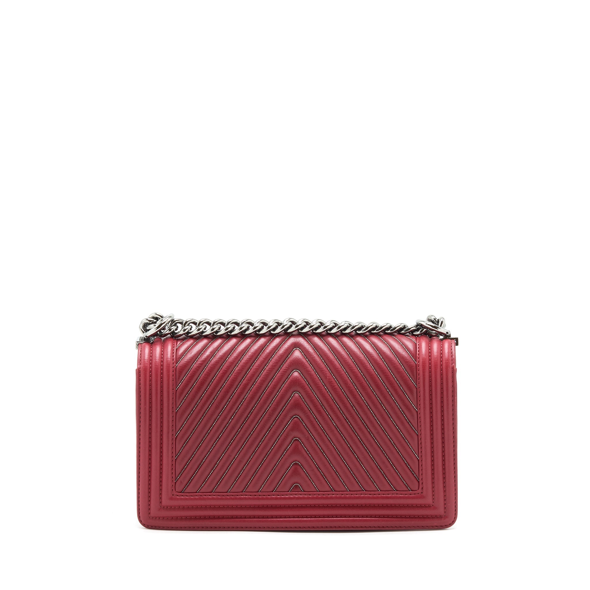 CHANEL MEDIUM CHEVRON BOY CHANEL BAG LIMITED EDITION DARK RED SHW