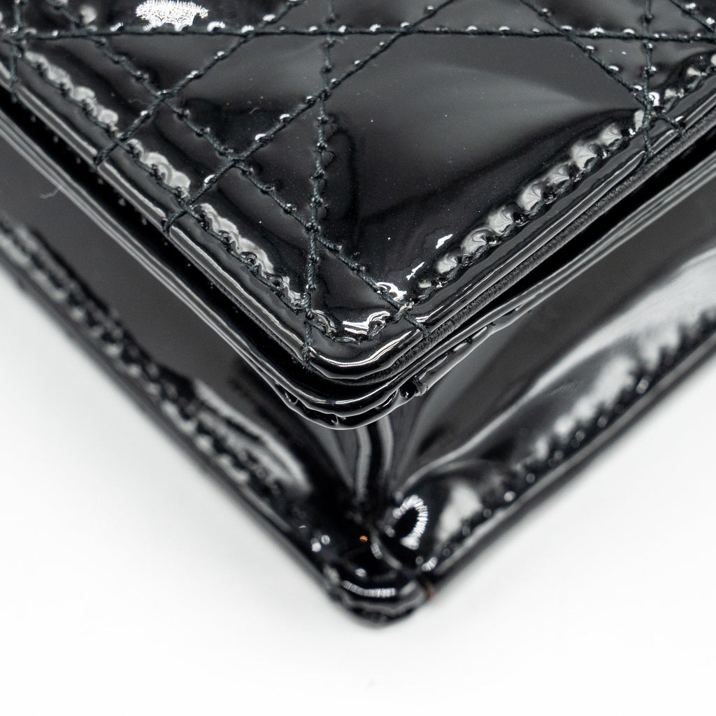 DIOR LADY DIOR POUCH WALLET ON CHAIN PATENT BLACK LGHW