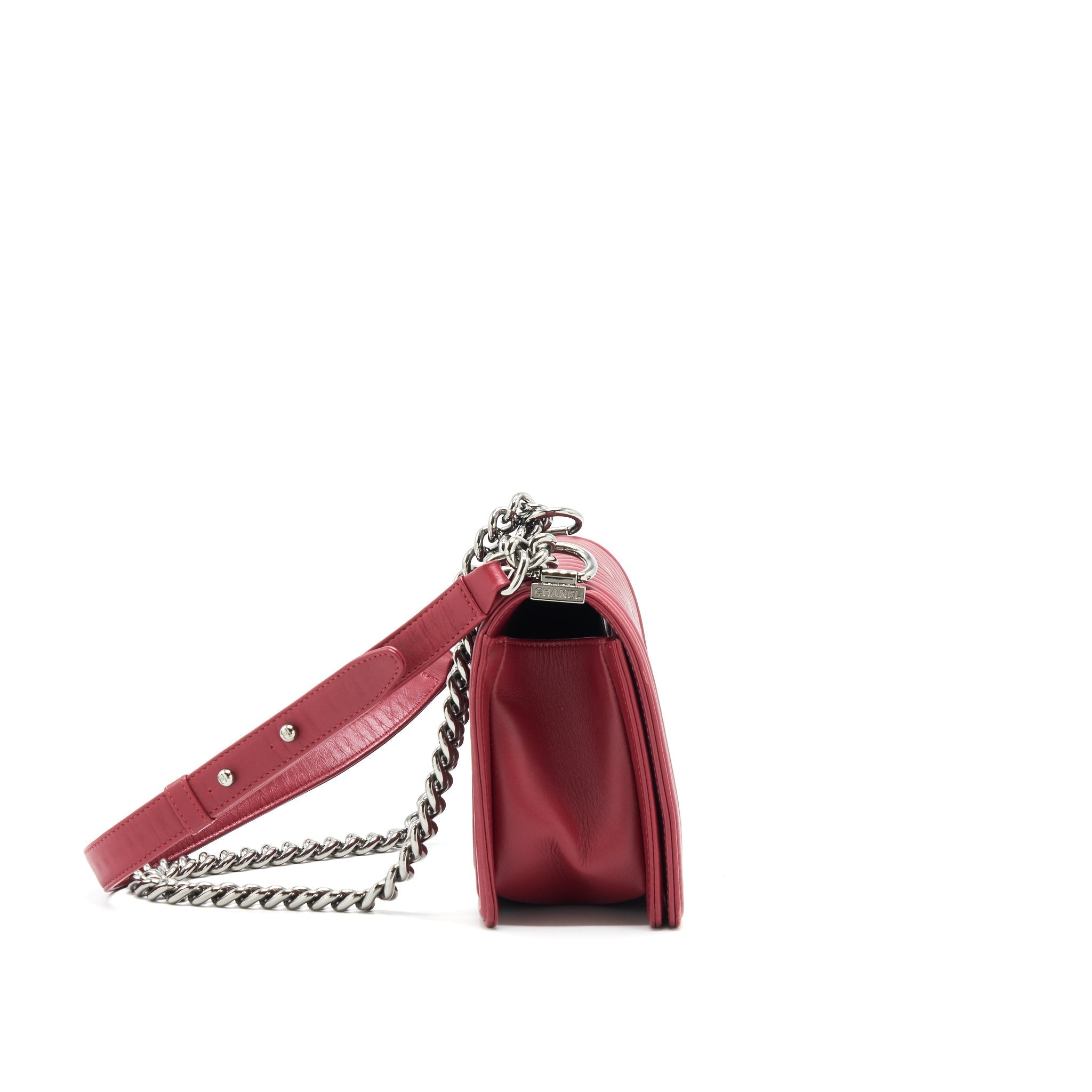 CHANEL MEDIUM CHEVRON BOY CHANEL BAG LIMITED EDITION DARK RED SHW