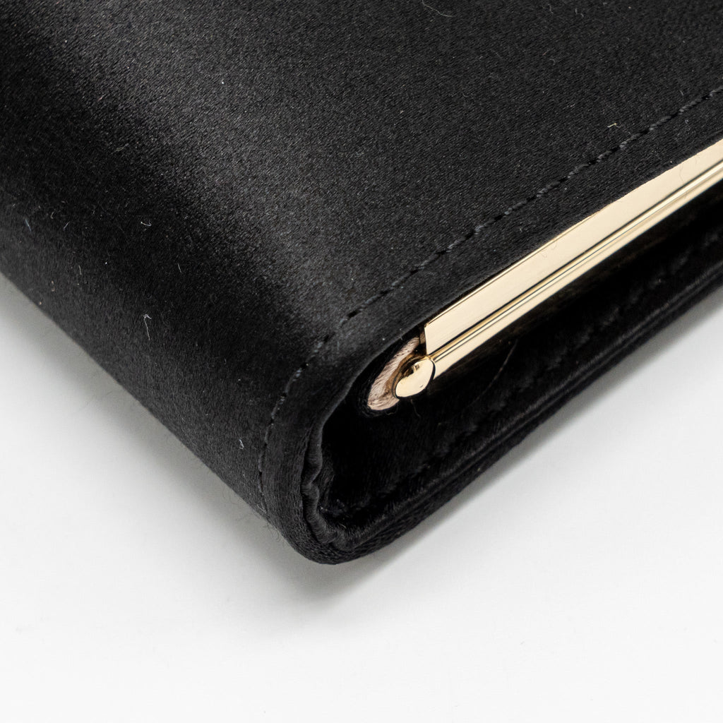 ROGER VIVIER STRASS BUCKLED CLUTCH/PURSE WITH CHAIN SATIN BLACK LGHW