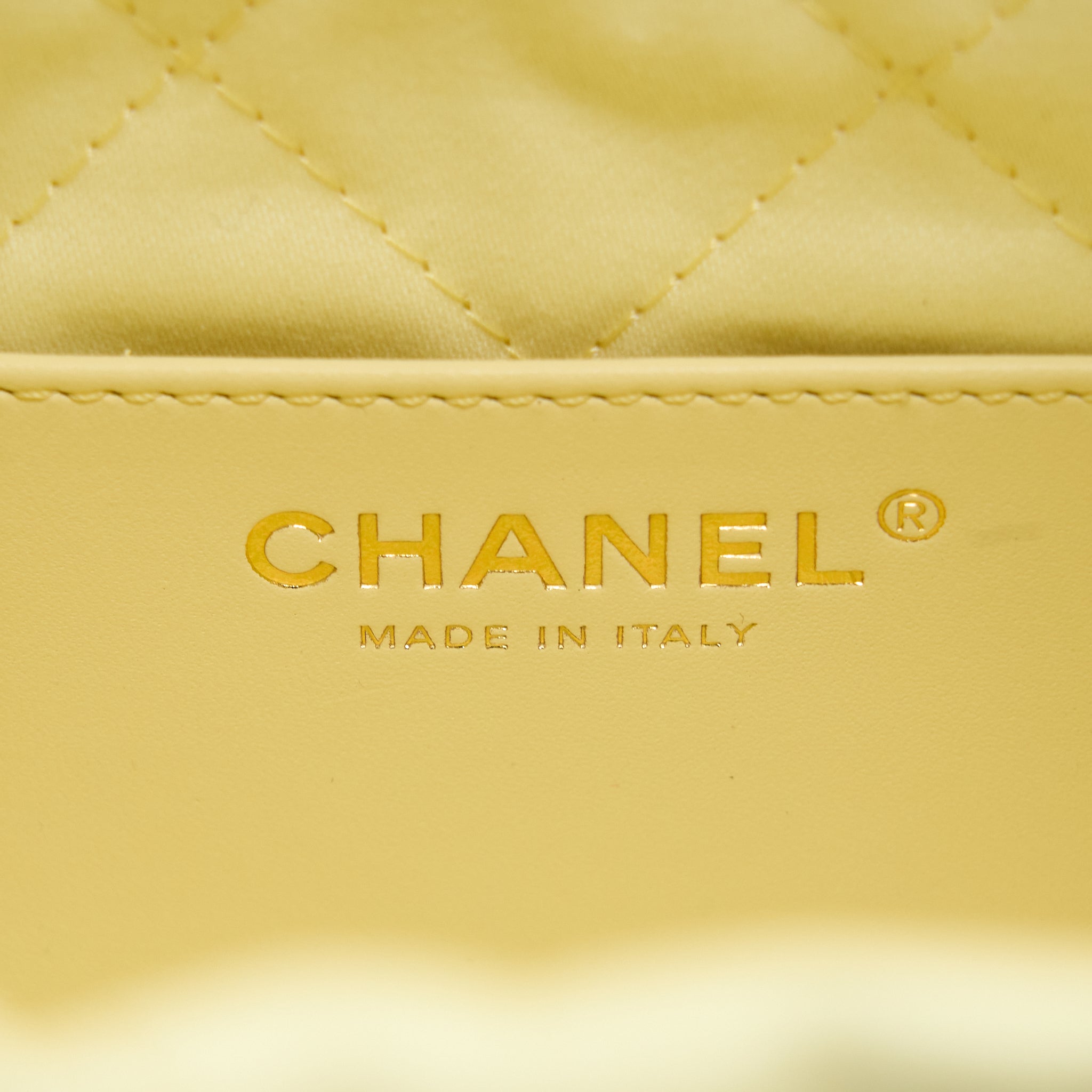 CHANEL 23S MINI 22 BAG SHINY CALFSKIN LIGHT YELLOW GHW (MICROCHIP)