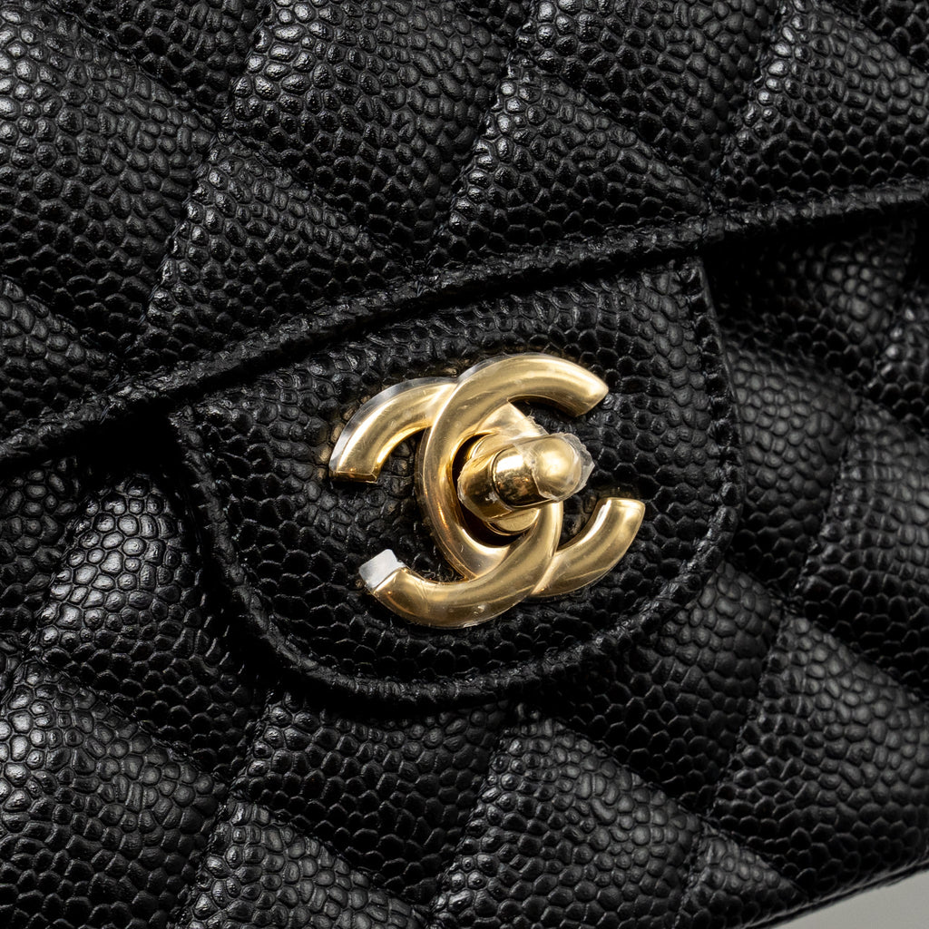 CHANEL SMALL CLASSIC DOUBLE FLAP BAG CAVIAR BLACK GHW (MICROCHIP)