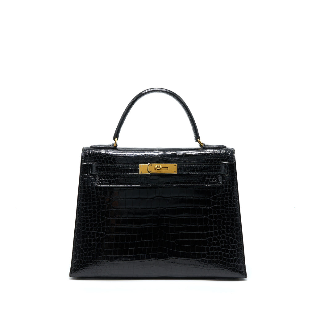 HERMES VINTAGE KELLY 28 ALLIGATOR BLACK GHW