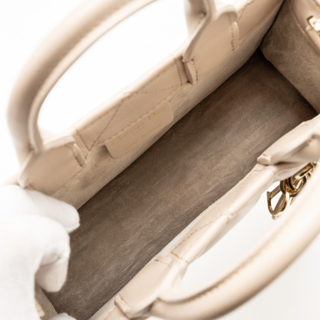 DIOR DIORAMOUR MINI DIOR BOOK TOTE MACROCANNAGE CALFSKIN POWDER BEIGE LGHW