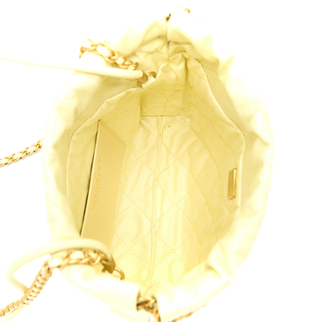 CHANEL 23S MINI 22 BAG SHINY CALFSKIN LIGHT YELLOW GHW (MICROCHIP)