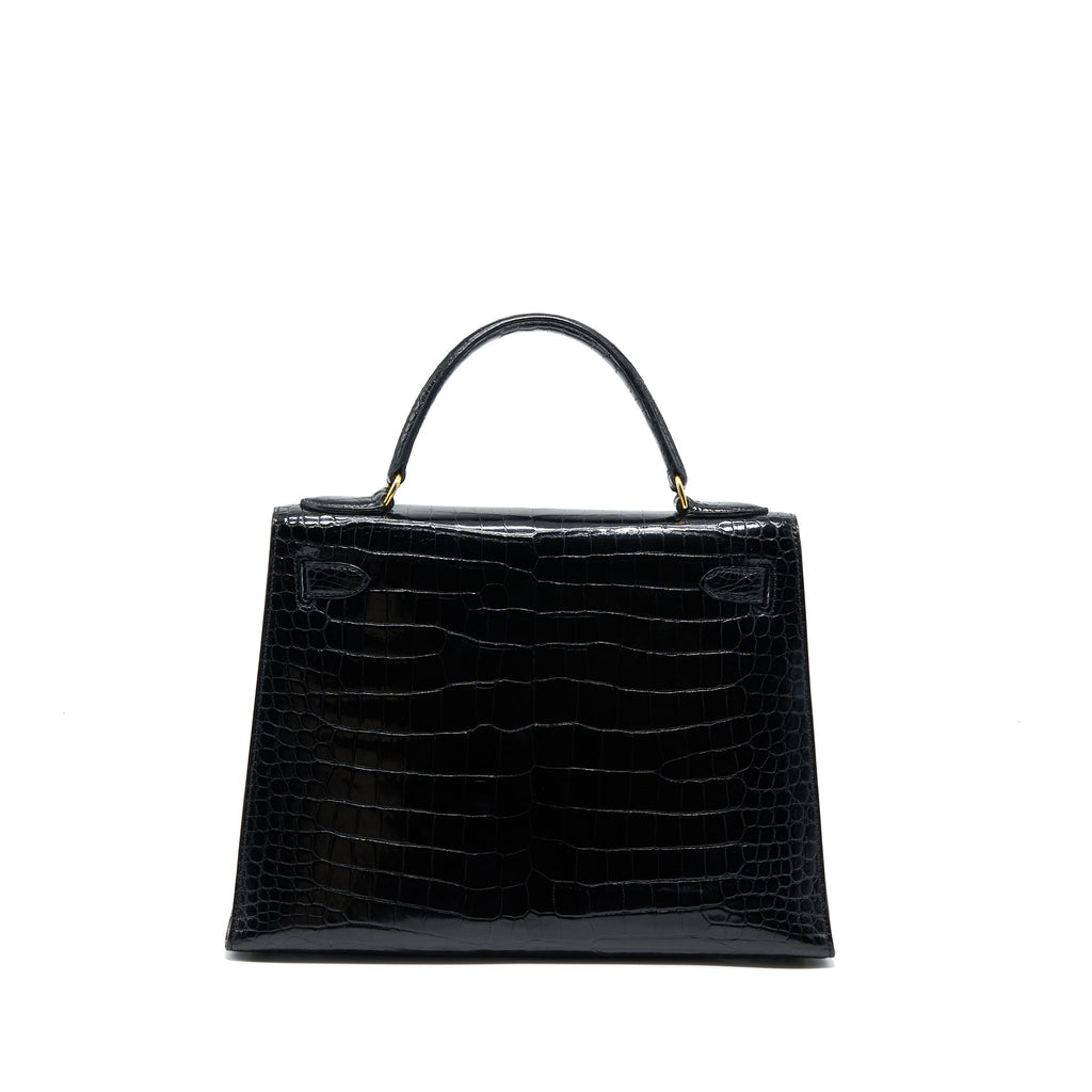 HERMES VINTAGE KELLY 28 ALLIGATOR BLACK GHW