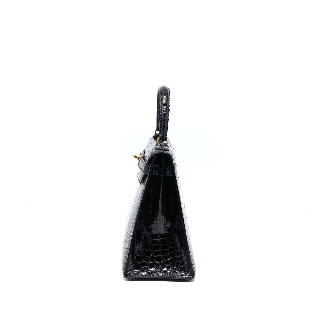 HERMES VINTAGE KELLY 28 ALLIGATOR BLACK GHW