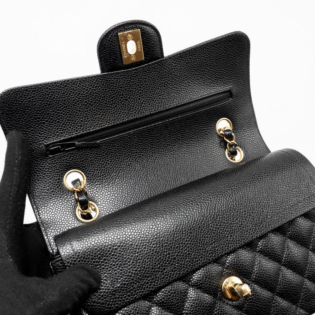 CHANEL SMALL CLASSIC DOUBLE FLAP BAG CAVIAR BLACK GHW (MICROCHIP)