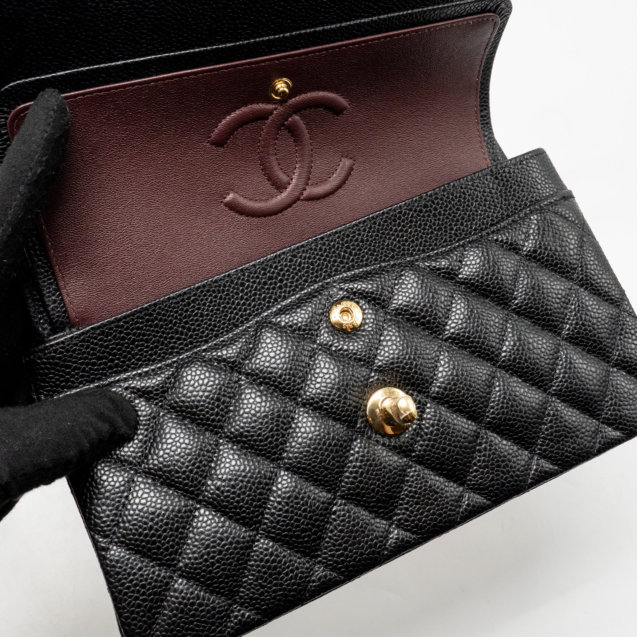 CHANEL SMALL CLASSIC DOUBLE FLAP BAG CAVIAR BLACK GHW (MICROCHIP)