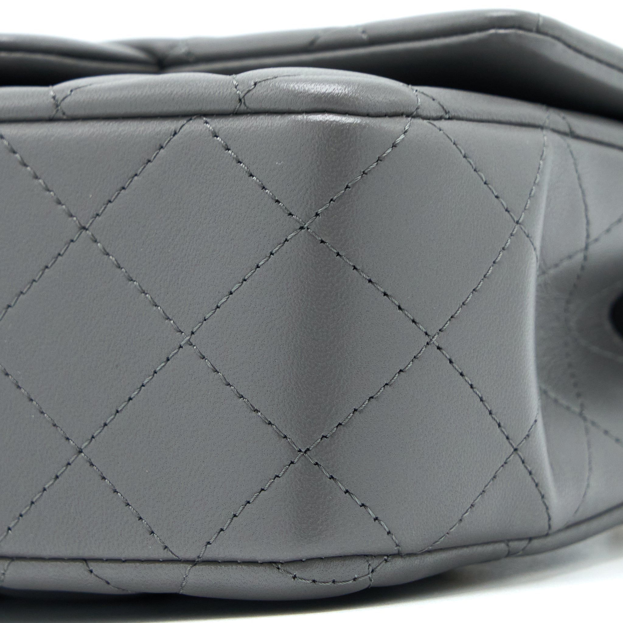 CHANEL TOP HANDLE MINI RECTANGULAR FLAP BAG LAMBSKIN GREY LGHW (MICROCHIP)