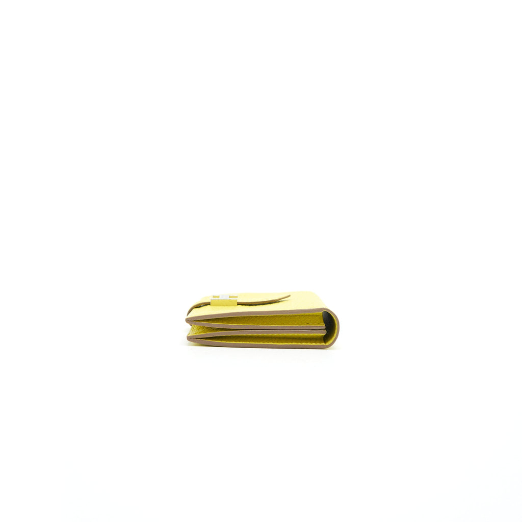HERMES BEARN CARD HOLDER 9R LIME WITH SHW CHEVRE MYSORE LEATHER