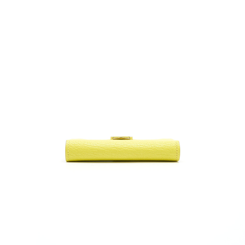 HERMES BEARN CARD HOLDER 9R LIME WITH SHW CHEVRE MYSORE LEATHER