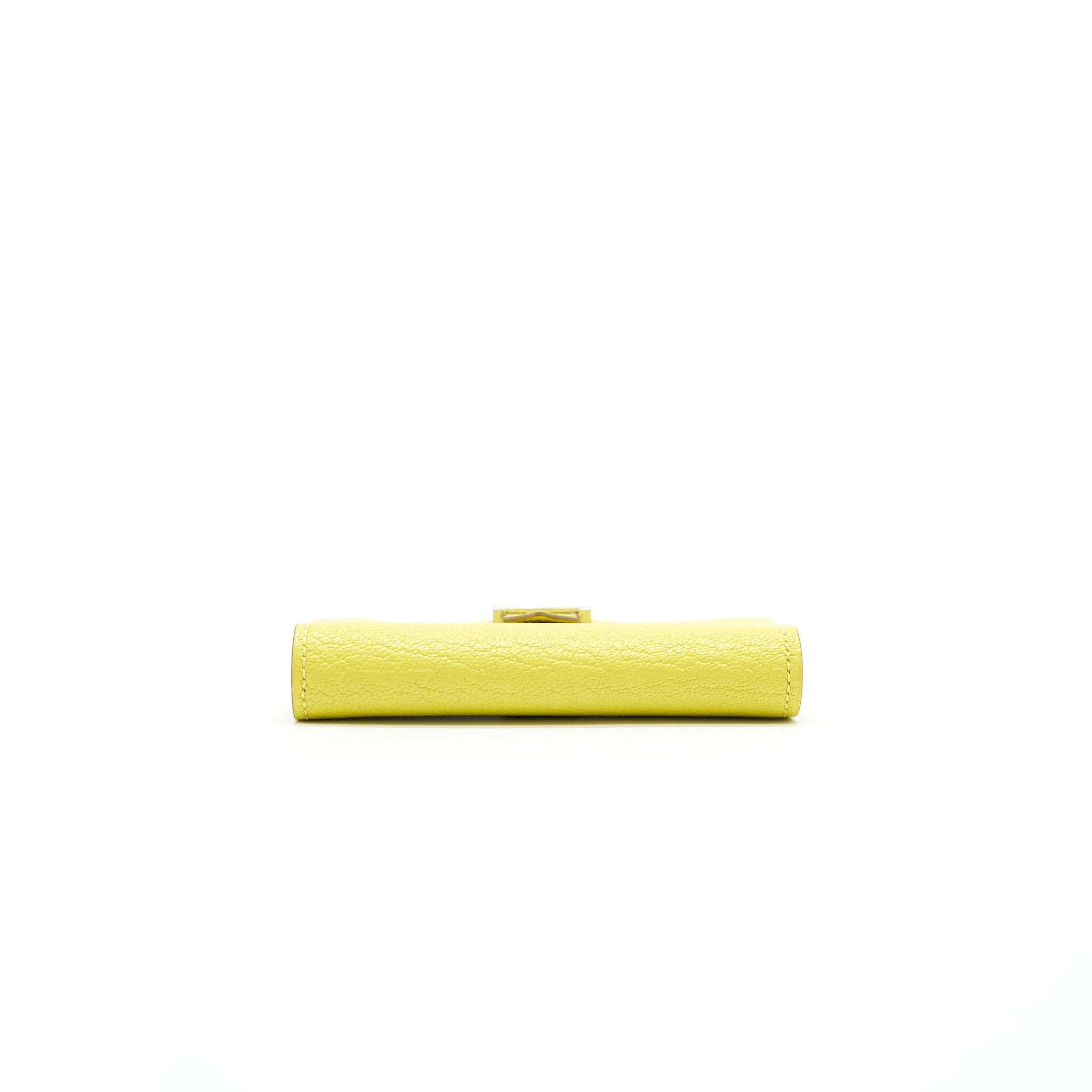 HERMES BEARN CARD HOLDER 9R LIME WITH SHW CHEVRE MYSORE LEATHER