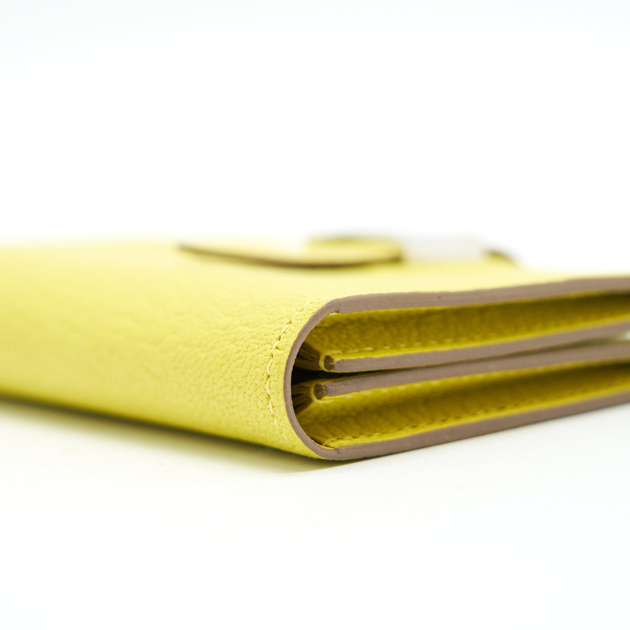 HERMES BEARN CARD HOLDER 9R LIME WITH SHW CHEVRE MYSORE LEATHER