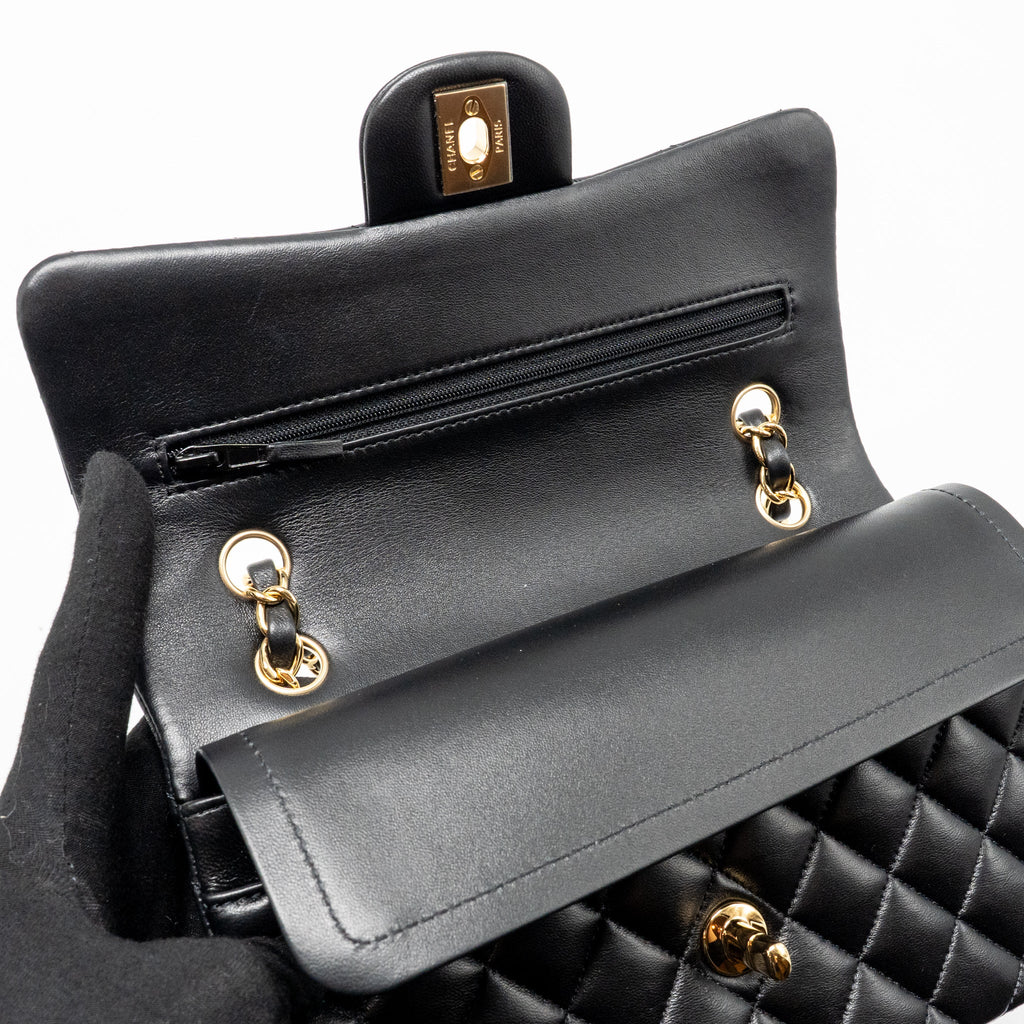 CHANEL SMALL CLASSIC DOUBLE FLAP BAG LAMBSKIN BLACK GHW