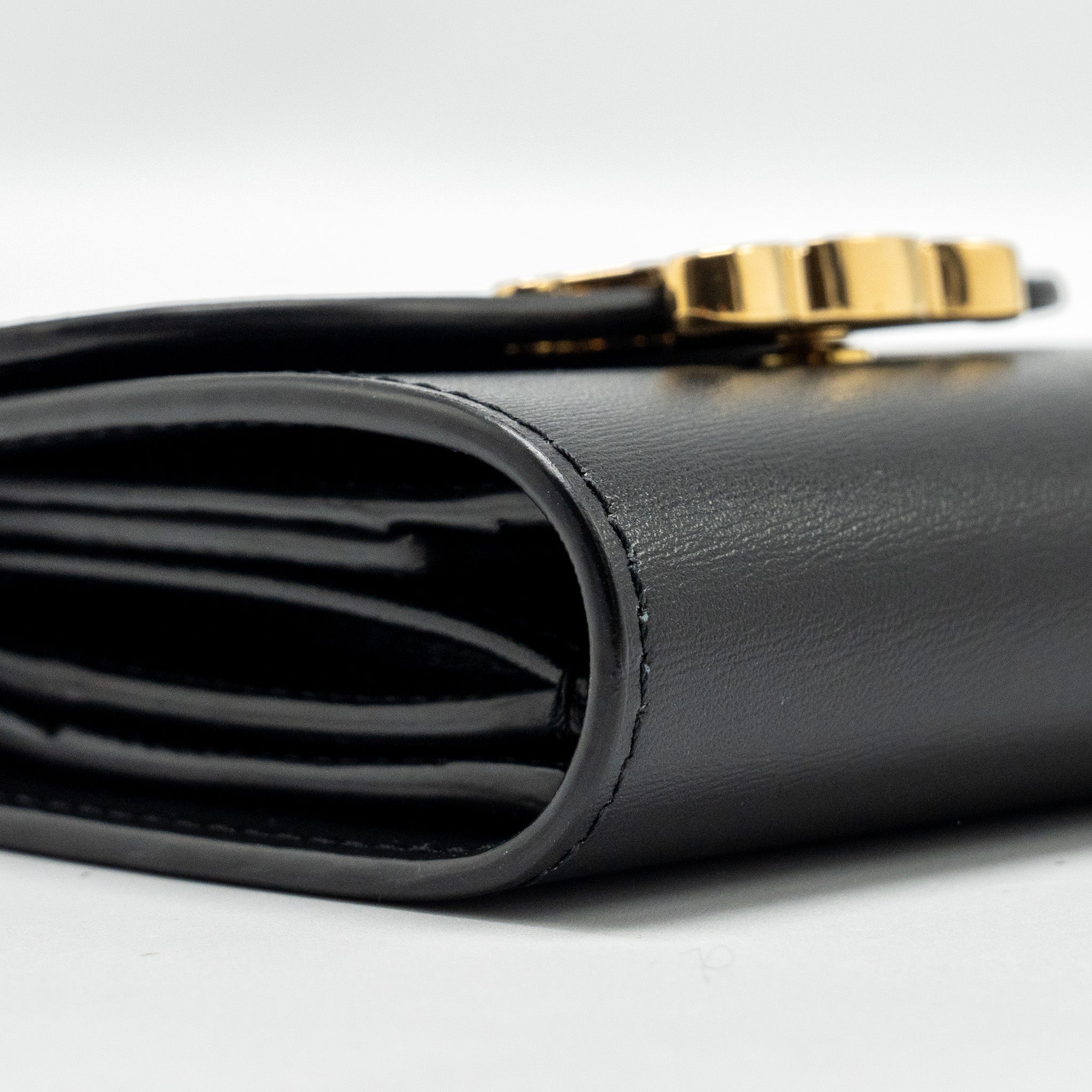 CELINE SMALL TRIOMPHE FLAP WALLET SHINY CALFSKIN BLACK GHW