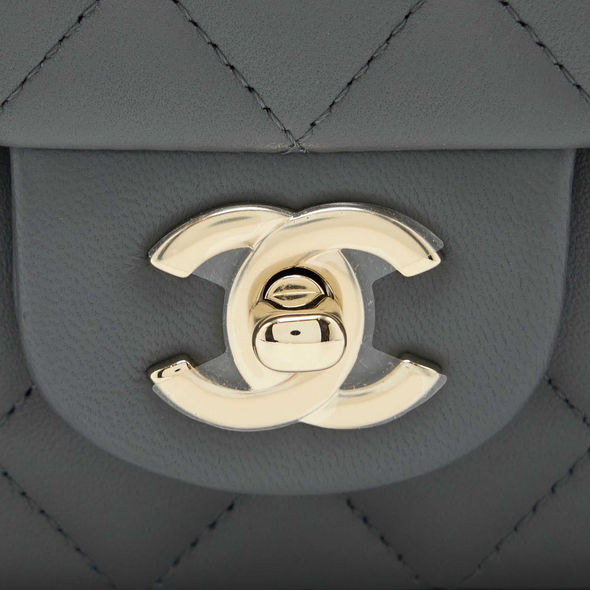 CHANEL TOP HANDLE MINI RECTANGULAR FLAP BAG LAMBSKIN GREY LGHW (MICROCHIP)