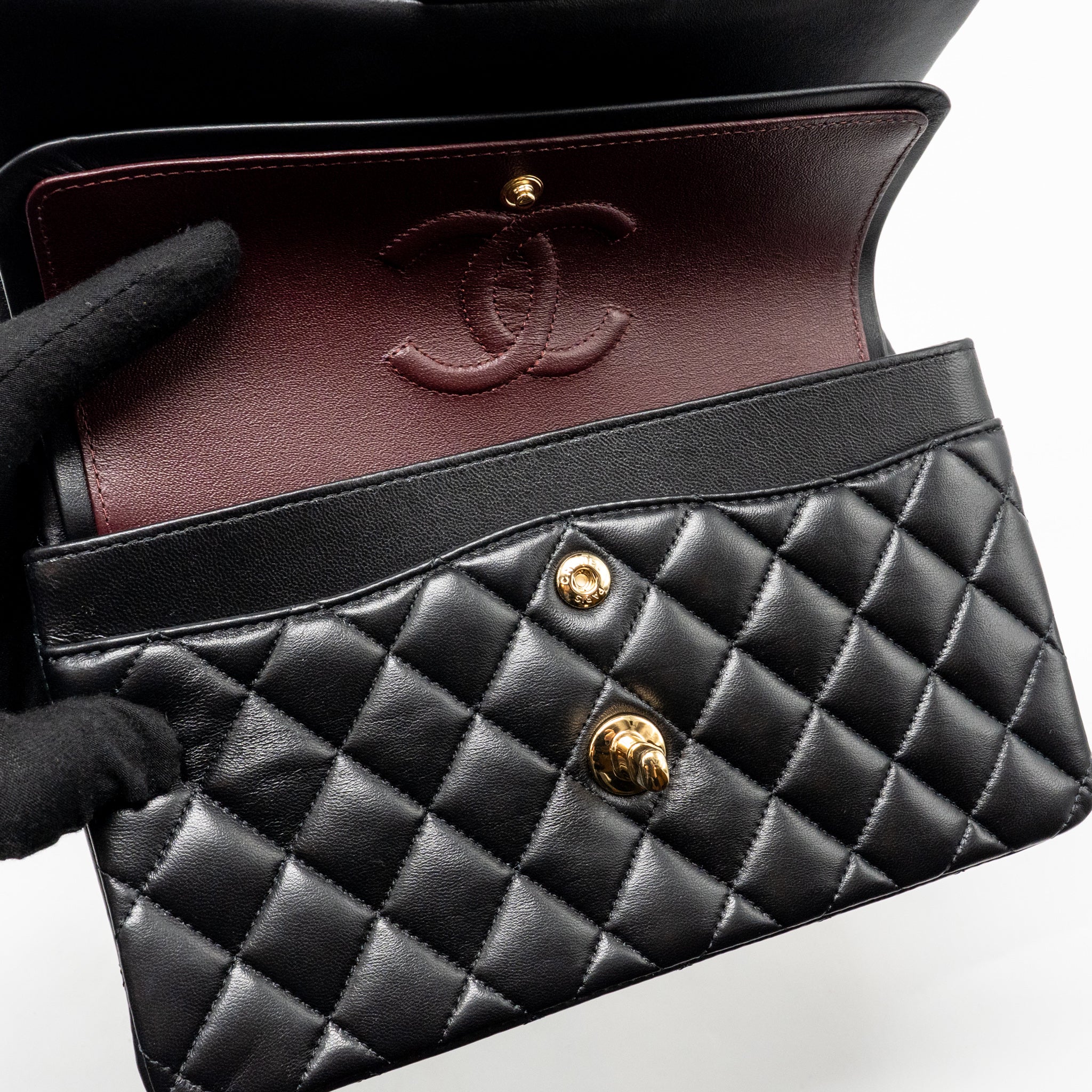 CHANEL SMALL CLASSIC DOUBLE FLAP BAG LAMBSKIN BLACK GHW