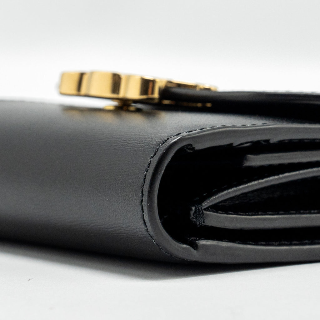 CELINE SMALL TRIOMPHE FLAP WALLET SHINY CALFSKIN BLACK GHW