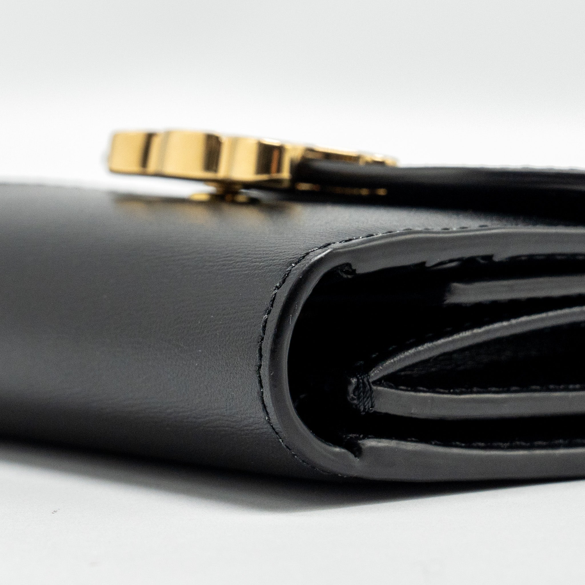 CELINE SMALL TRIOMPHE FLAP WALLET SHINY CALFSKIN BLACK GHW