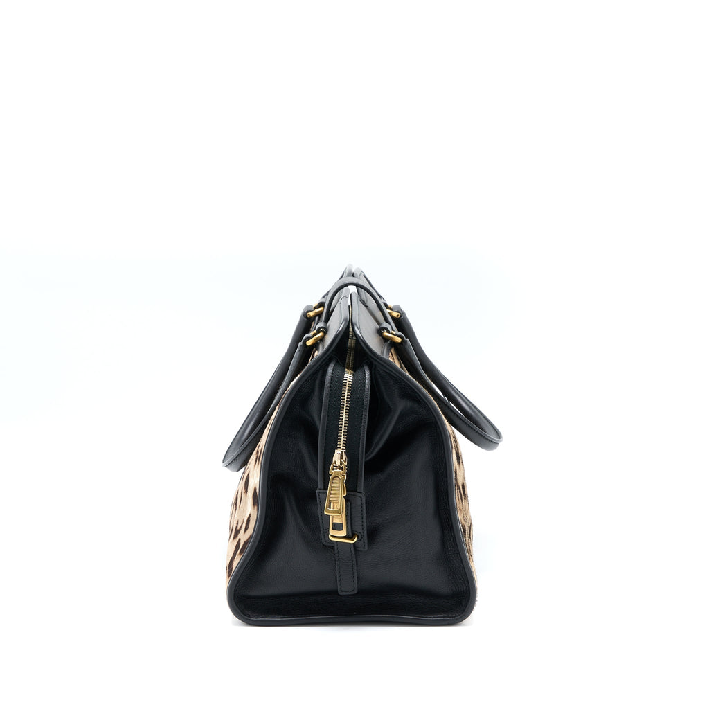 SAINT LAURENT CABAS CHYC TOTE BAG ANIMAL PRINT HORSEHAIR/CALFSKIN BLACK GHW