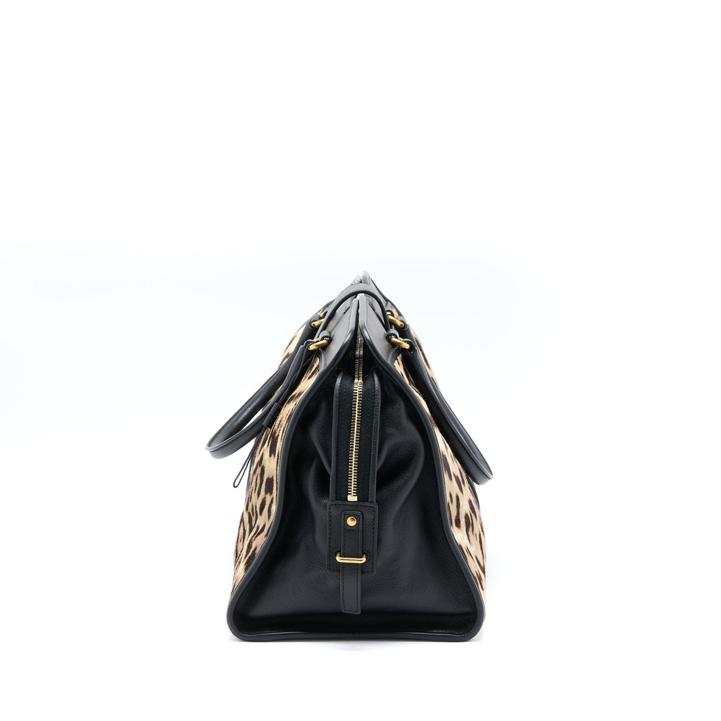 SAINT LAURENT CABAS CHYC TOTE BAG ANIMAL PRINT HORSEHAIR/CALFSKIN BLACK GHW