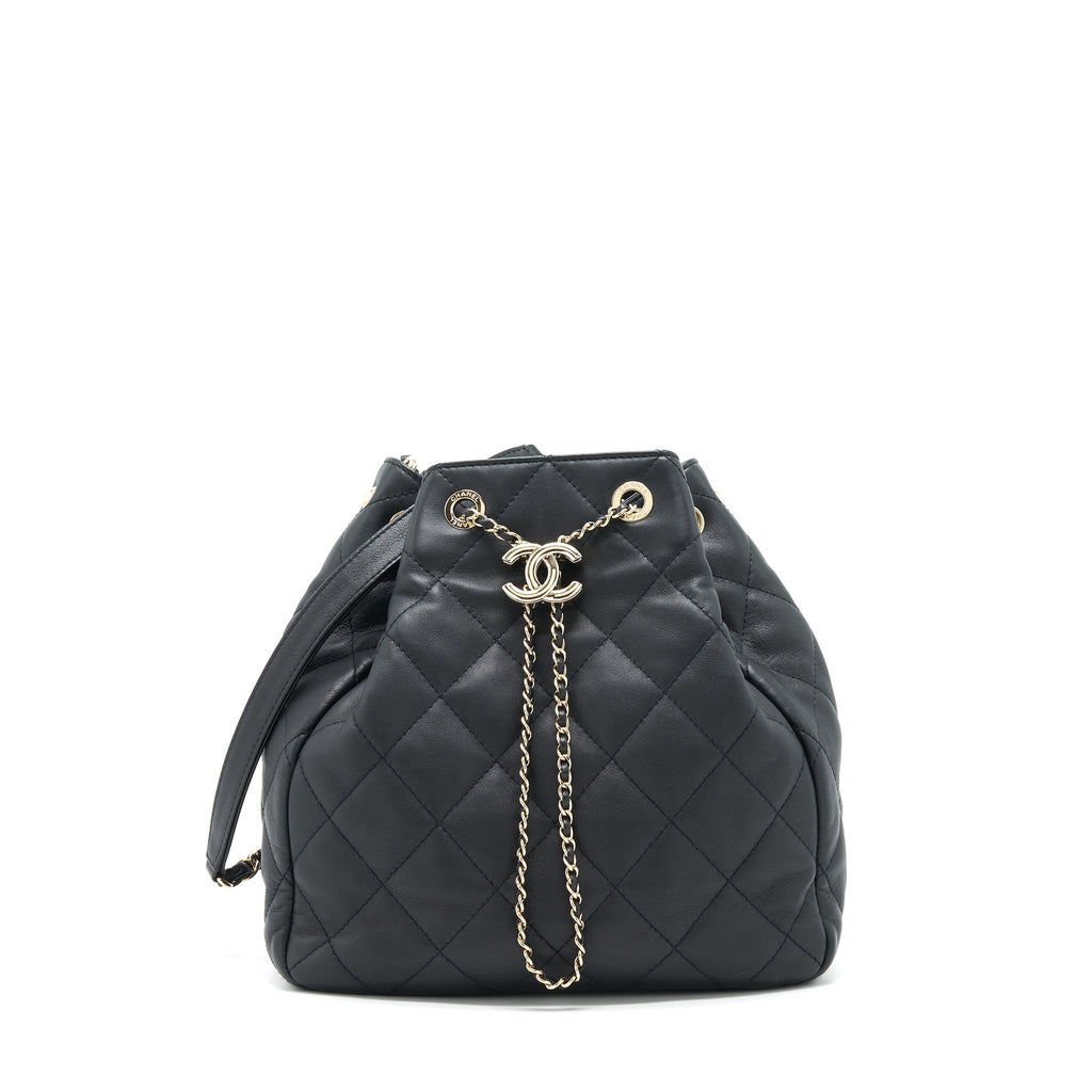 CHANEL BUCKET BAG QUILTED LAMBSKIN BLACK LGHW
