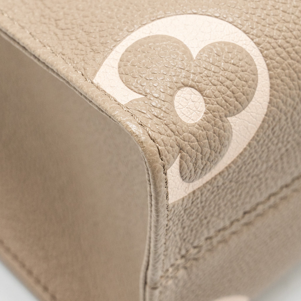 LOUIS VUITTON ONTHEGO PM BICOLOUR MONOGRAM EMPREINTE LEATHER TOURTERELLE/CREME GHW