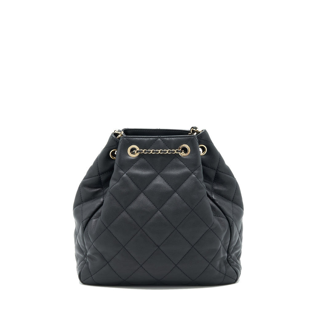 CHANEL BUCKET BAG QUILTED LAMBSKIN BLACK LGHW
