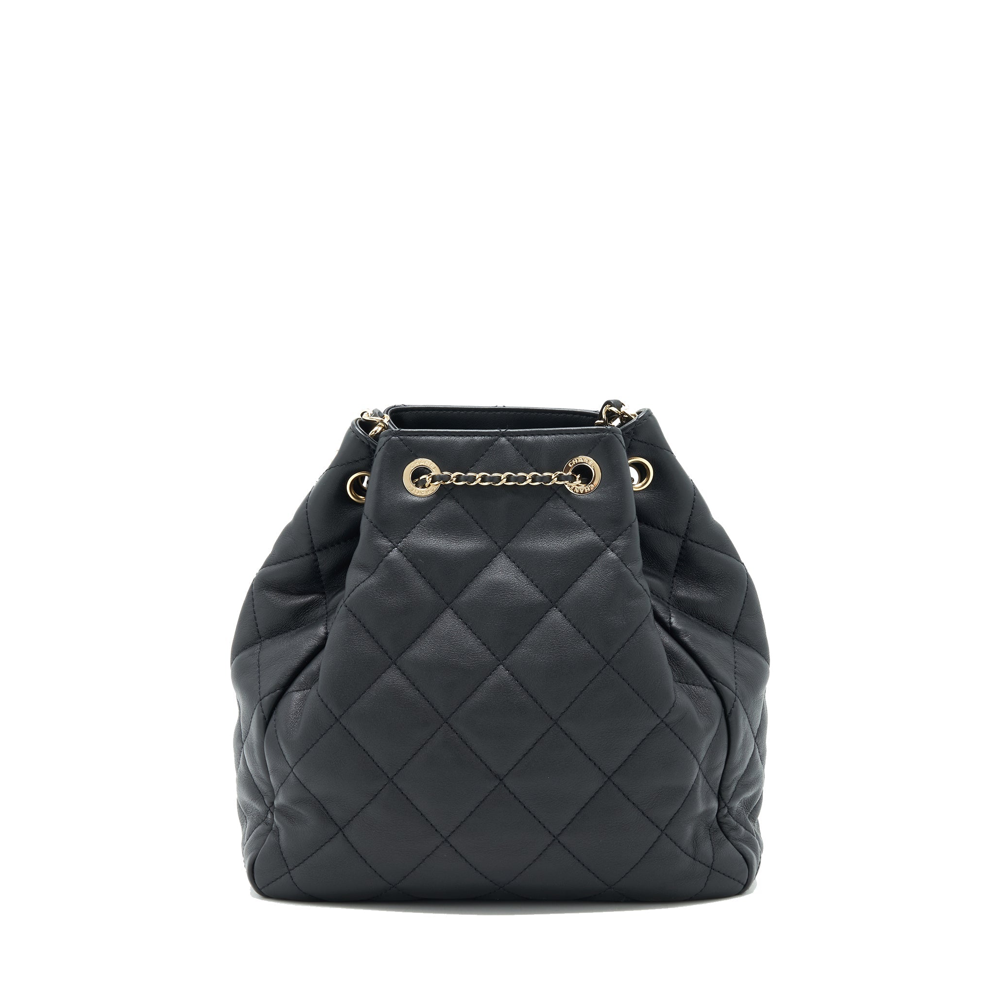 CHANEL BUCKET BAG QUILTED LAMBSKIN BLACK LGHW