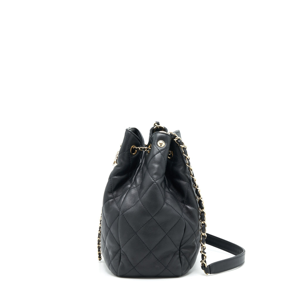 CHANEL BUCKET BAG QUILTED LAMBSKIN BLACK LGHW