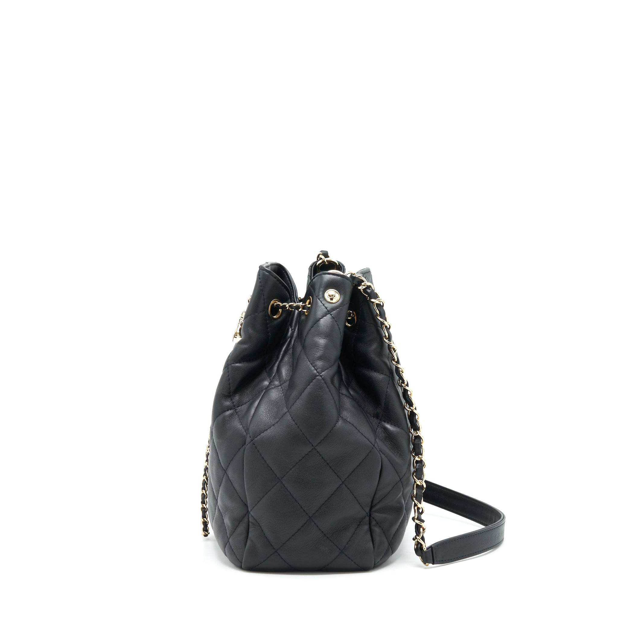 CHANEL BUCKET BAG QUILTED LAMBSKIN BLACK LGHW