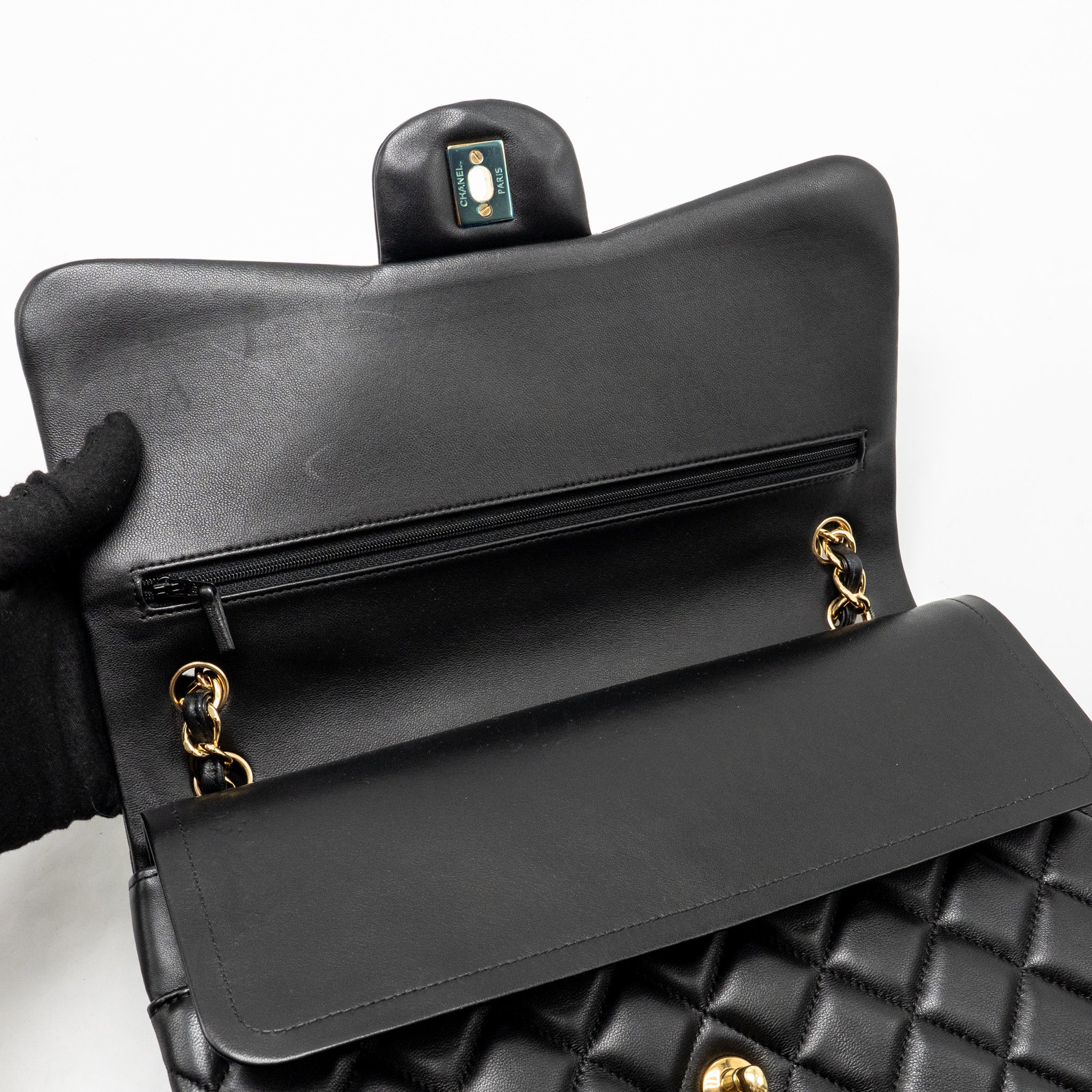 CHANEL JUMBO CLASSIC DOUBLE FLAP BAG LAMBSKIN BLACK GHW