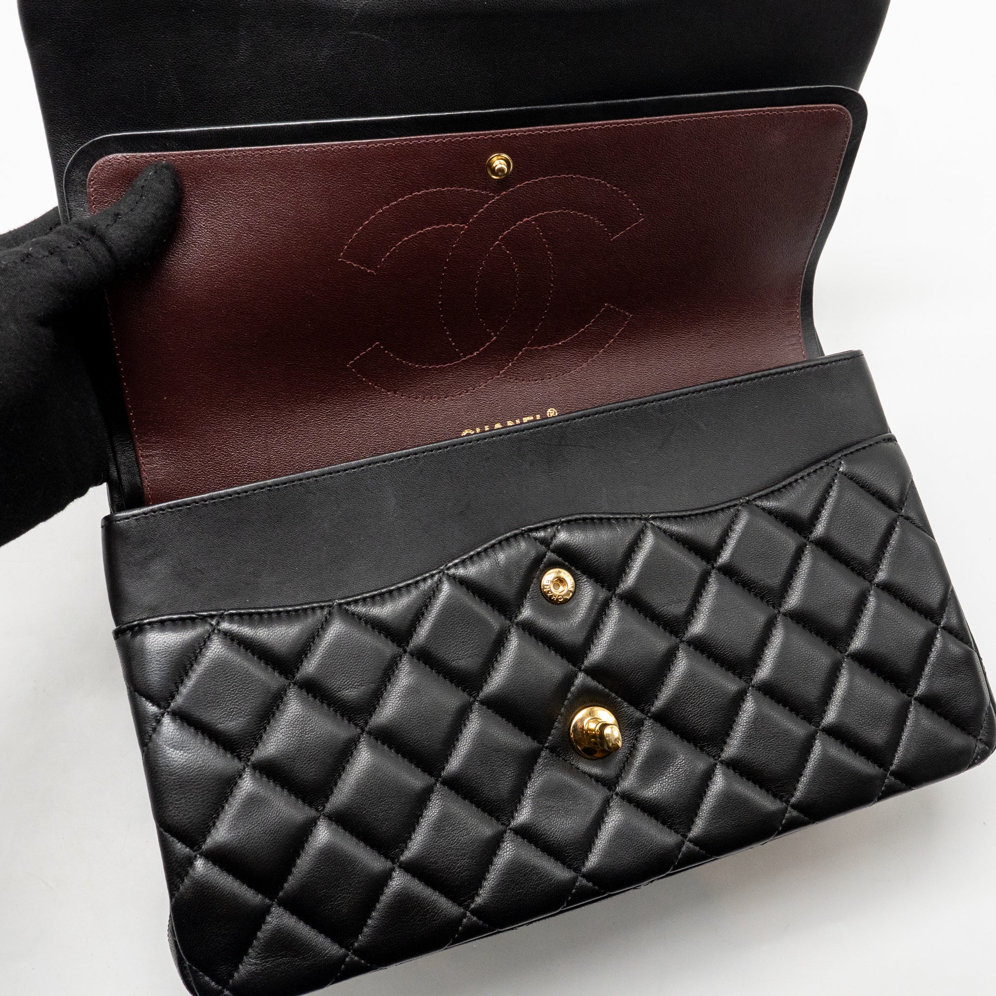 CHANEL JUMBO CLASSIC DOUBLE FLAP BAG LAMBSKIN BLACK GHW