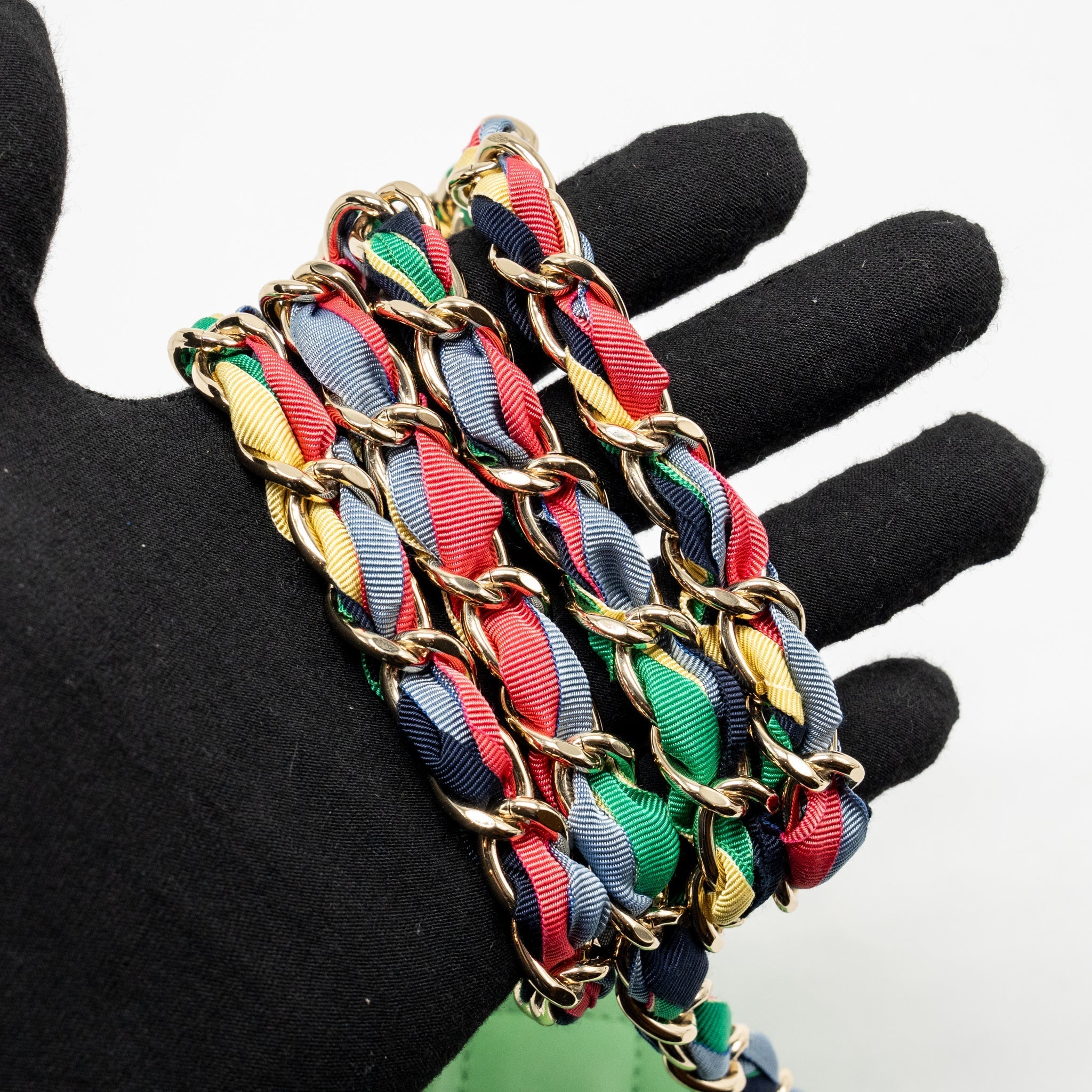 CHANEL MINI SCARF ENTWINED CHAIN FLAP BAG LAMBSKIN GREEN/MULTICOLOUR LGHW