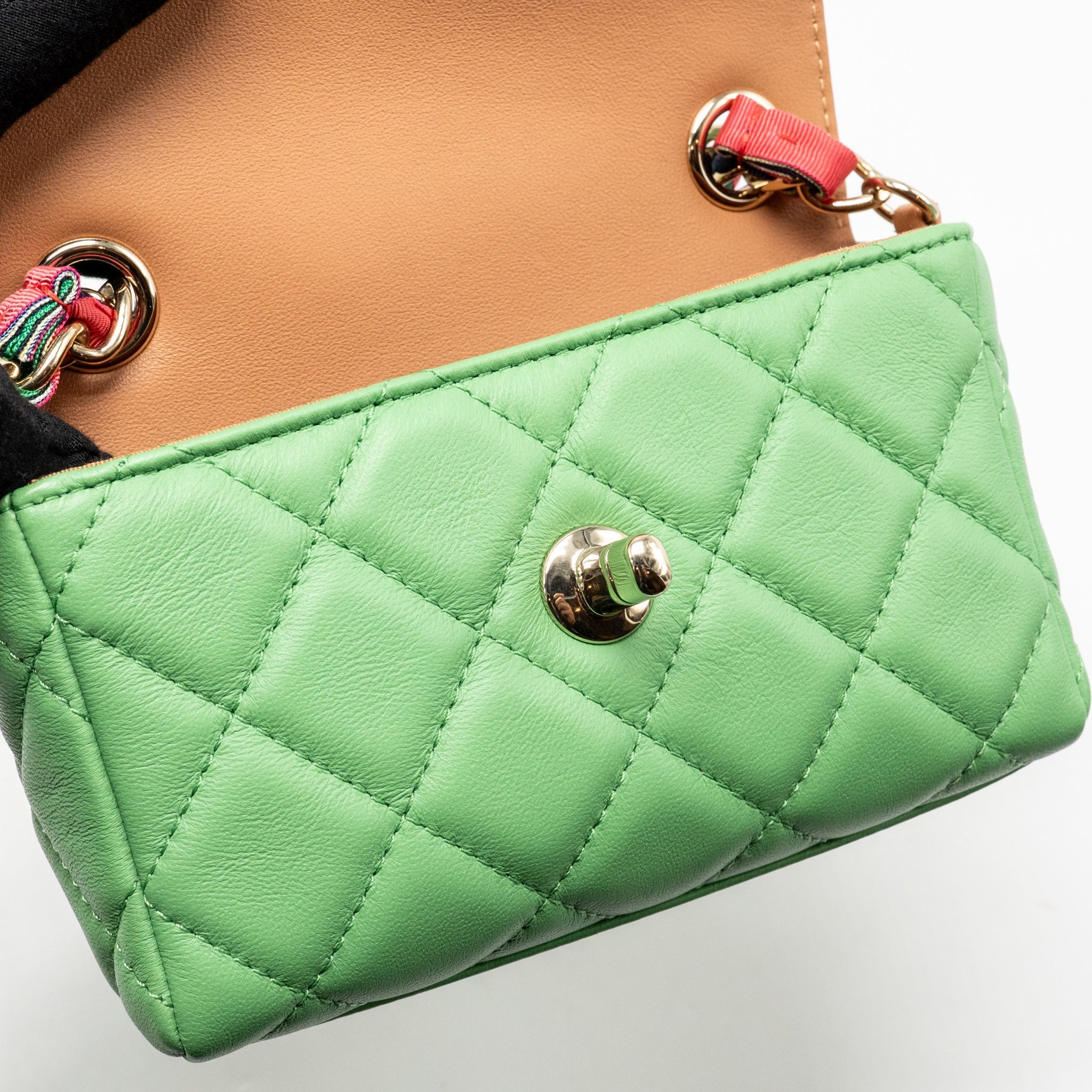 CHANEL MINI SCARF ENTWINED CHAIN FLAP BAG LAMBSKIN GREEN/MULTICOLOUR LGHW