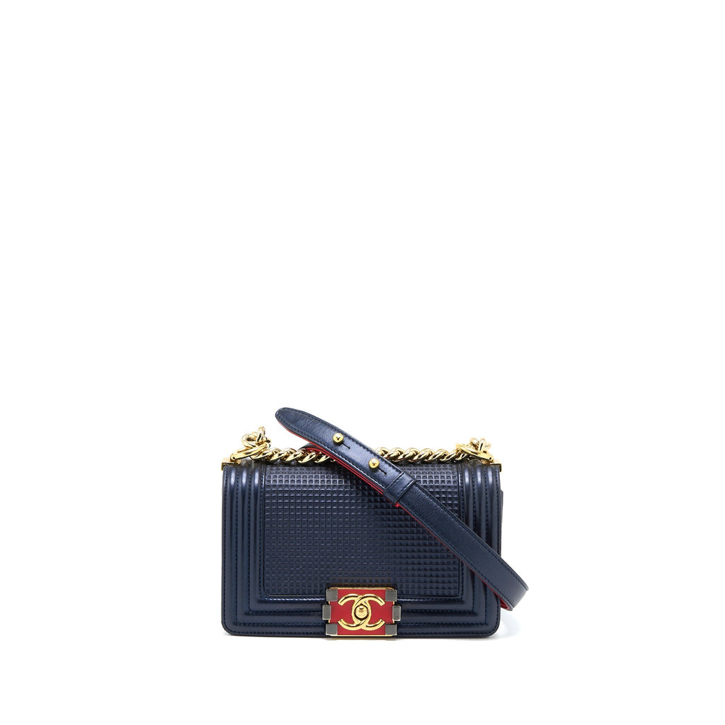 CHANEL SMALL BOY BAG LAMBSKIN NAVY MULTICOLOUR HARDWARE