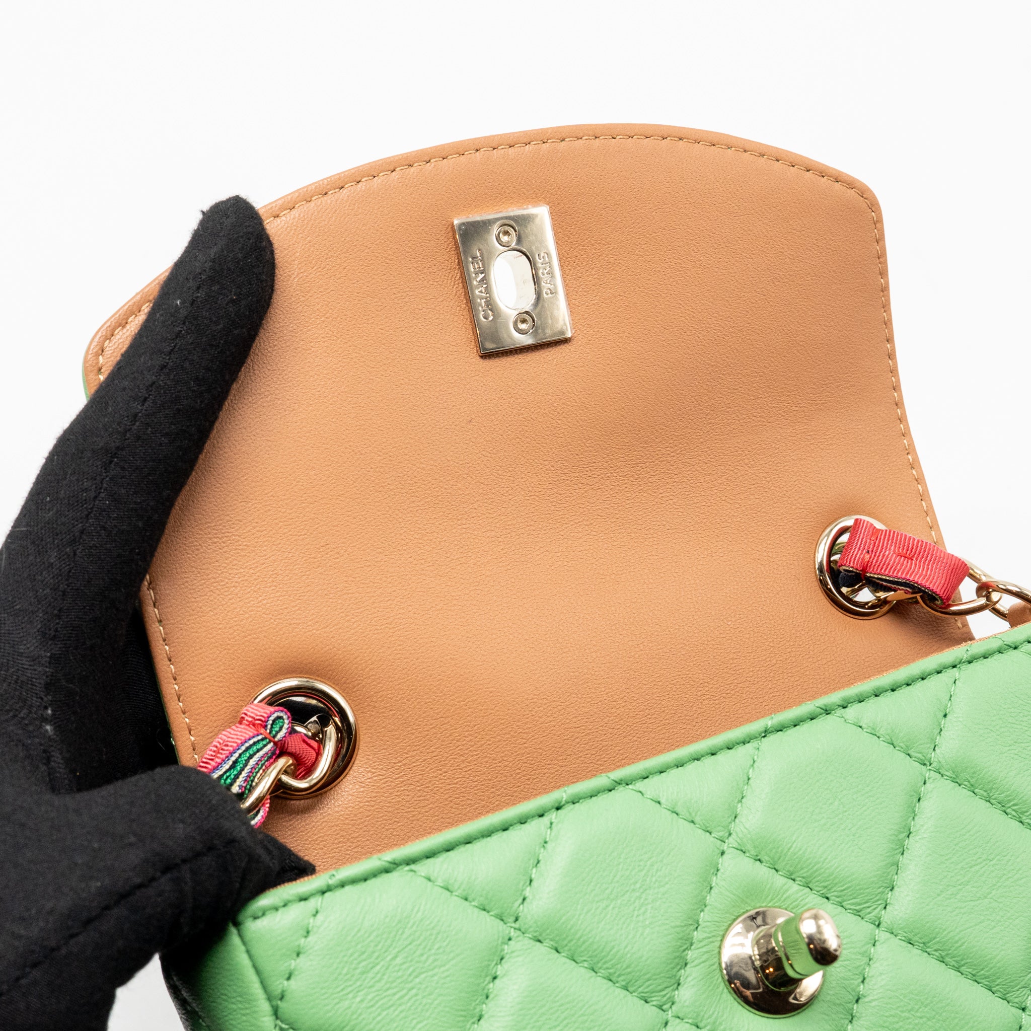 CHANEL MINI SCARF ENTWINED CHAIN FLAP BAG LAMBSKIN GREEN/MULTICOLOUR LGHW