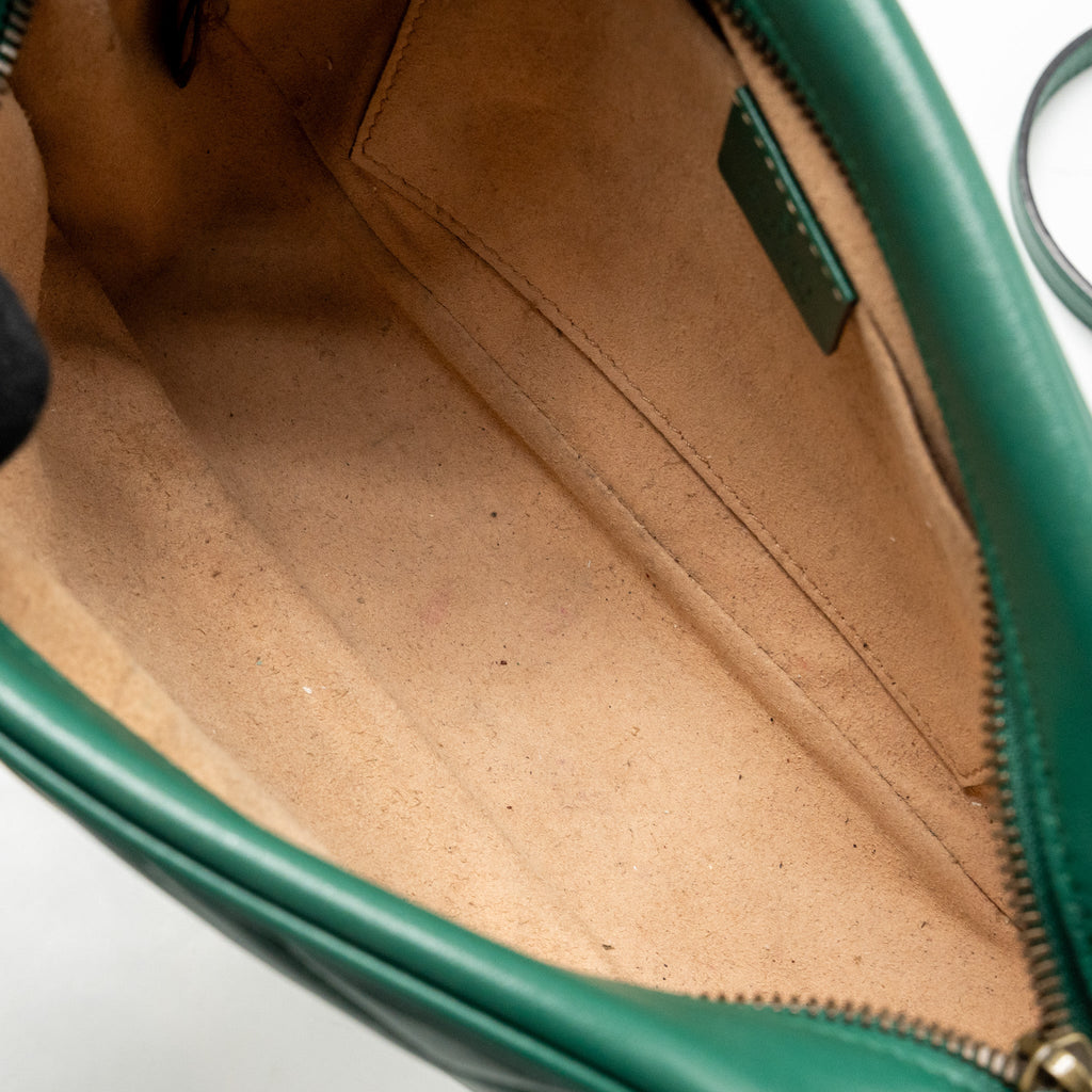 GUCCI SMALL GG MARMONT CROSSBODY CAMERA BAG CALFSKIN GREEN GHW