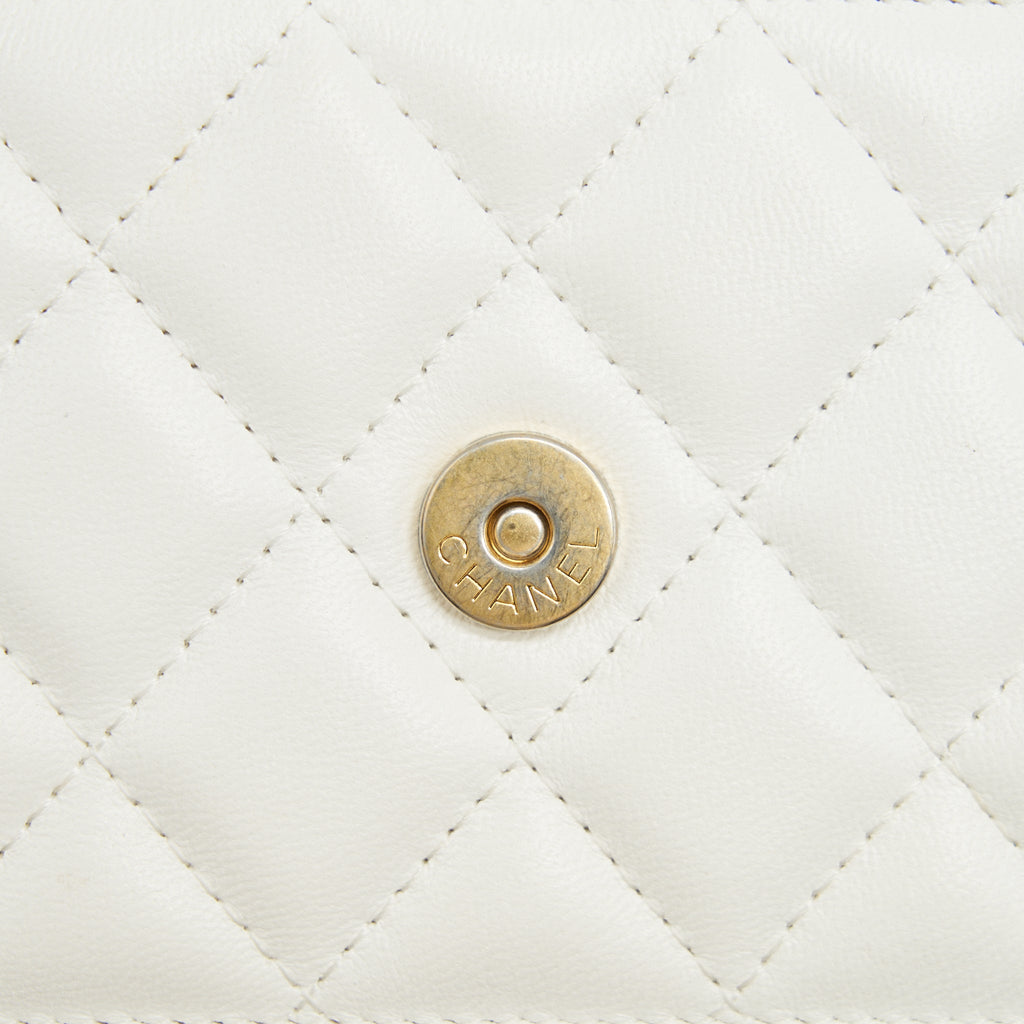 CHANEL RUFFLES MINI WALLET ON CHAINS WHITE GHW