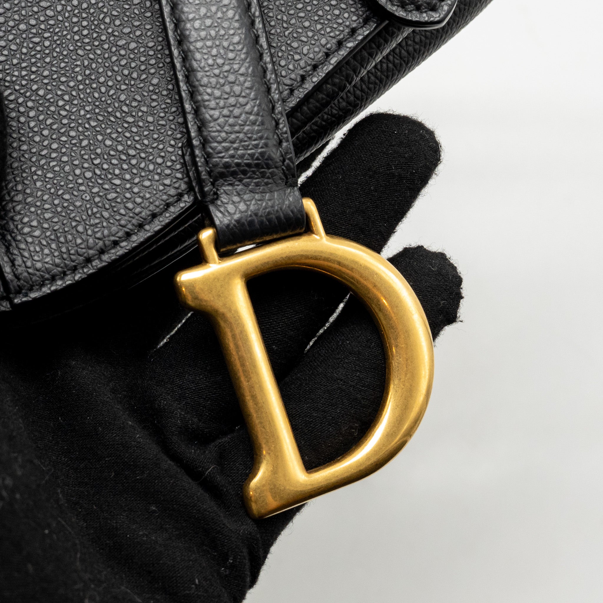 DIOR MINI SADDLE GRAINED CALFSKIN BLACK GHW